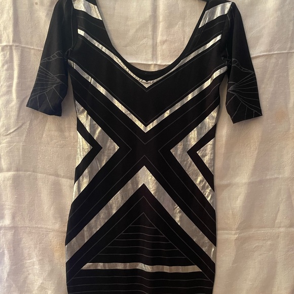 Sexy short black & silver mini dress size m - Picture 2 of 3